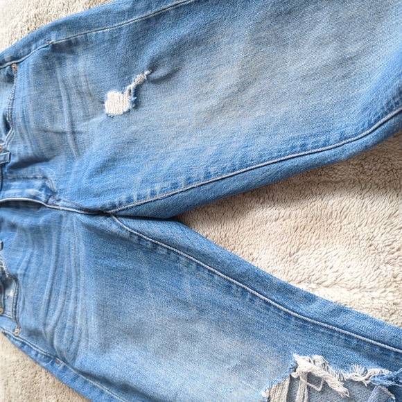 Madewell Distressed The High Rise Slim Boyfriend Raw Hem Blue Jean Size 25 - Picture 5 of 7